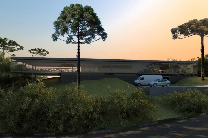 Alojamento em Campos do Jordão, vista geral, Campos do Jordão. MMBB Arquitetos, 2009<br />Modelo eletrônico Marcelo Yukio Nagai, Vito Macchione e Yuri Vital 