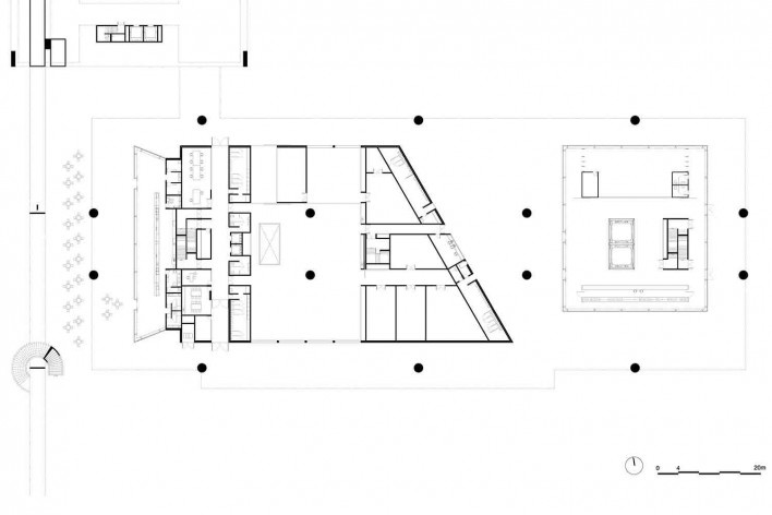 Museu Nacional dos Coches, planta térreo do pavilhão principal, Lisboa. Arquiteto Paulo Mendes da Rocha, MMBB arquitetos e Bak Gordon arquitetos<br />Imagem divulgação 