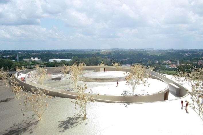 Concurso Internacional para Projeto Arquitetônico do Museu Exploratório de Ciências da Unicamp, maquete, 2º lugar. Arquitetos Tomohiko Amemiya, Hiroki Inutsuka e Mitsuru Hamada, 2009<br />Fotos divulgação 