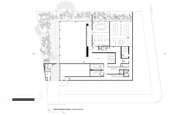 Instituto Ling, upper floor plan, Porto Alegre RS Brasil, 2014. Architect Isay Weinfeld (author)<br />Imagem divulgação / disclosure image  [Isay Weinfeld]