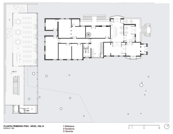 Museu da Diversidade Sexual, planta primeiro piso, nível 106,14. Hereñú + Ferroni Arquitetos, 2014<br />Imagem divulgação 