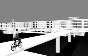 Perspectiva – travessia São Manoel, Caminho Butantã, sobre canal São Jorge
  	  	 <br />Imagem dos autores do projeto 