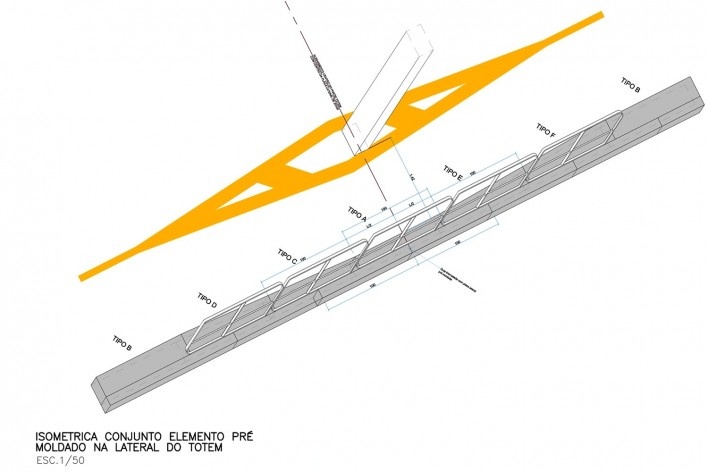 Ciclovia Paulista/ Isométrica da passagem por totem. Projeto previa uso de pré‐moldados em concreto.<br />Studio GGA 