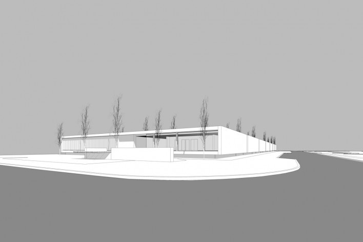 Aulário 3 (unidade de Alicante), vista externa, San Vicente del Raspeig, Alicante, Espanha, 2000. Arquiteto Javier Garcia-Solera<br />Modelo tridimensional e imagem Edson Mahfuz 
