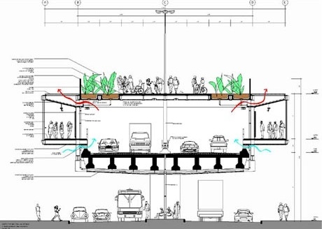 Corte - situação com duas galerias laterais<br />Imagens dos autores do projeto 