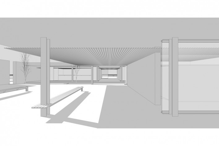 Aulário 3 (unidade de Alicante), vista interna, San Vicente del Raspeig, Alicante, Espanha, 2000. Arquiteto Javier Garcia-Solera<br />Modelo tridimensional e imagem Edson Mahfuz 