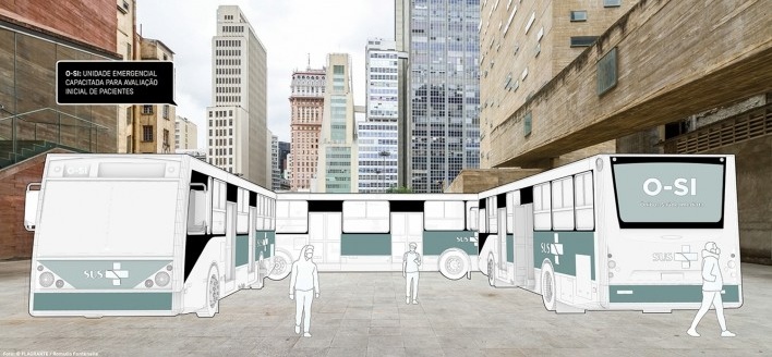 Ônibus de Saúde Imediata – O-SI. Arquitetos Andre Enrico Cassettari Zanolla, Antonio Roberto Zanolla, Rennan Carlos, Amanda Cunha (autores) / Democratic Architects<br />Imagem divulgação/ disclosure image  [Democratic Architects]