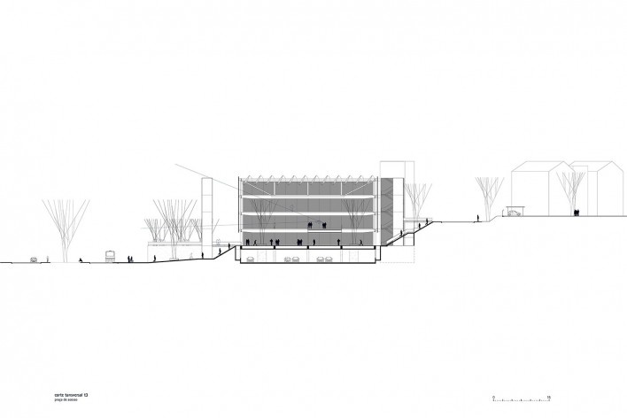 Sesc Limeira, corte transversal, 2017. Arquitetos Alvaro Puntoni, João Sodré, José Paulo Gouvêa e Pedro Mendes da Rocha / Grupo SP + JPG.ARQ + Pedro Mendes da Rocha