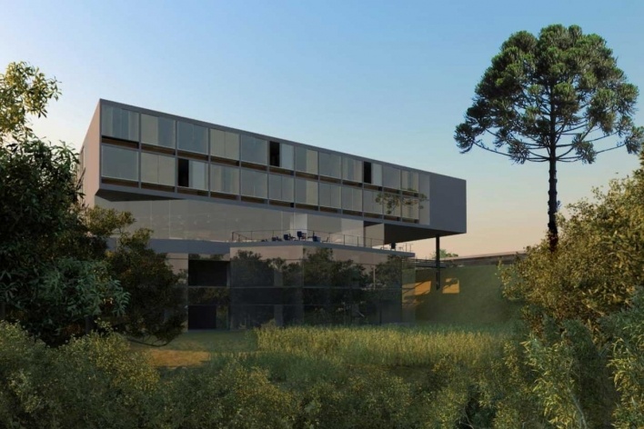 Alojamento em Campos do Jordão, vista geral, Campos do Jordão. MMBB Arquitetos, 2009<br />Modelo eletrônico Marcelo Yukio Nagai, Vito Macchione e Yuri Vital 