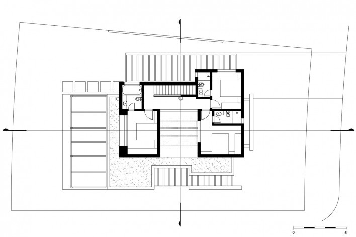 Casa Los Muros, planta pavimento superior, Xangri-lá RS Brasil, 2015. Arquitetos Cristiano Kunze e Nathalia Cantergiani / Cantergiani + Kunze Arquitetos<br />Imagem divulgação  [Cantergiani + Kunze Arquitetos]