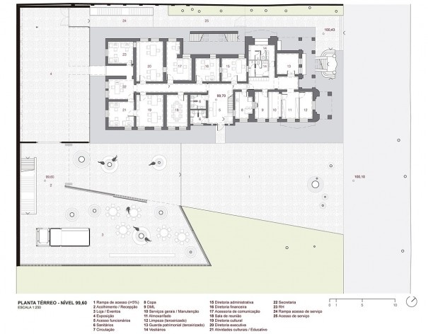 Museu da Diversidade Sexual, planta térreo, nível 99,60. Hereñú + Ferroni Arquitetos, 2014<br />Imagem divulgação 