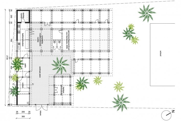 Centro comunitário Camburi, planta, Ubatuba SP Brasil, 2018. CRU! Architects, Sven Mouton, Reintje Jacobs, Britt Christiaense e Jan Detavernier<br />Imagem divulgação  [CRU! Architects]