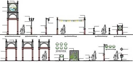 Elementos de mobiliário urbano / design gráfico ambiental<br />Imagens dos autores do projeto 
