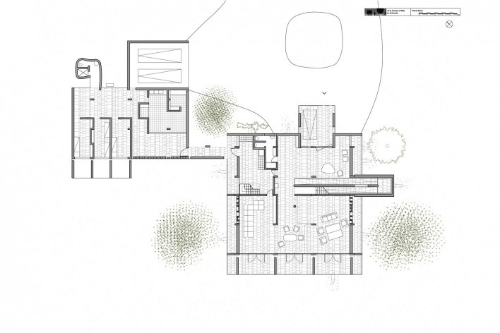 Casa Shodhan, planta pavimento térreo, Ahmedabad, Gujarat, Índia, 1951-56. Arquiteto Le Corbusier<br />Reprodução/reproducción  [website historiaenobres.net]