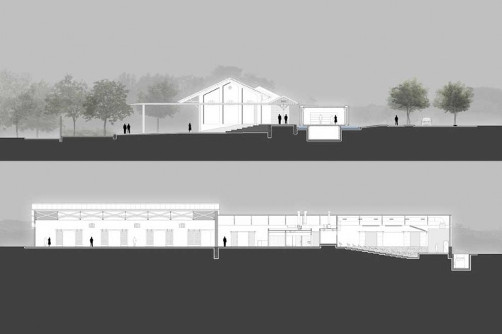 Centro Cultural de Araras, cortes. AUM arquitetos, 3º. prêmio categoria profissional/ obras concluídas Araras,SP,2003-2009