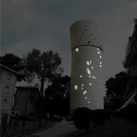 Amial – Centro Sócio-Cultural, vista externa noturna. Arquiteto Ricardo Guerreiro<br />Foto Lúcia Luz 