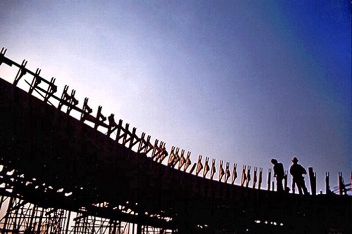 Trabalhadores durante a construção do Memorial da América Latina<br />Foto Pedro Ribeiro 