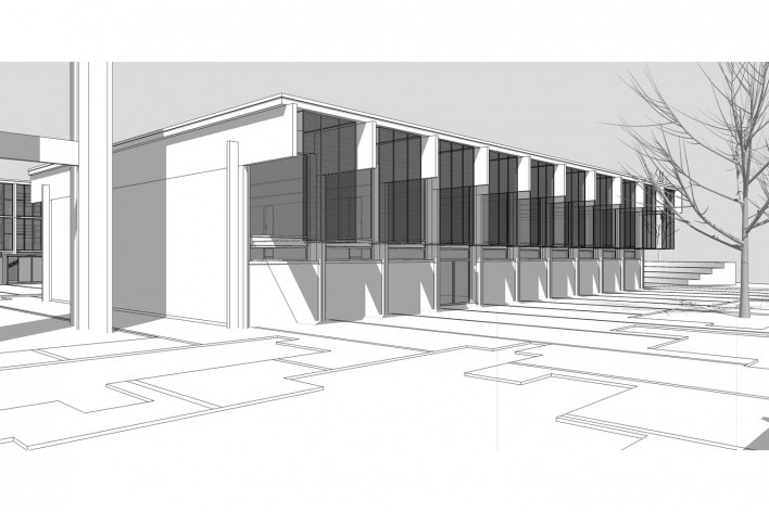 Saint Catherine’s College, vista exterior do auditório, Oxford, Inglaterra, 1959-1964, arquiteto Arne Jacobsen<br />Modelo tridimensional de Edson Mahfuz e Ana Karina Christ 