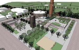 Vista geral da Praça. A permeabilidade pensada para os diferentes desníveis: as possibilidades de escolha entre rampa, escadas, platôs e rampa-escada<br />Imagem do autor do projeto 