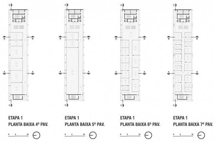 Campus Igara UFCSPA, plantas baixas 4º, 5º, 6º e 7º pavimentos da etapa 1. OSPA Arquitetura e Urbanismo<br />Imagem divulgação 