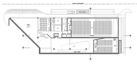 Subsolo meio-nível (laboratório de informática e multimeios, estúdio – áudio, estúdio – foto e vídeo, centro de documentação, depósito de microfilmes climatizado, cabine de controle, átrio, auditório, cabine de projeção, cinema)
 <br />Imagem dos autores do projeto 