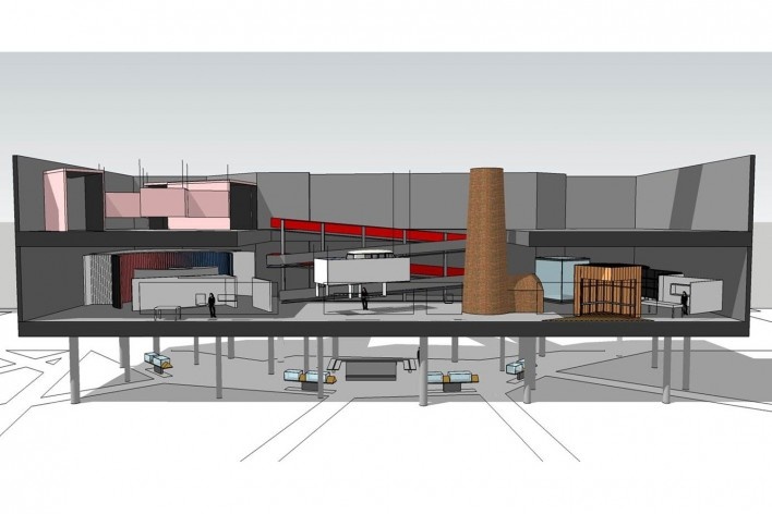Museu do Trabalho e do Trabalhador, corte esquemático do projeto museográfico<br />Imagem divulgação  [Base7]