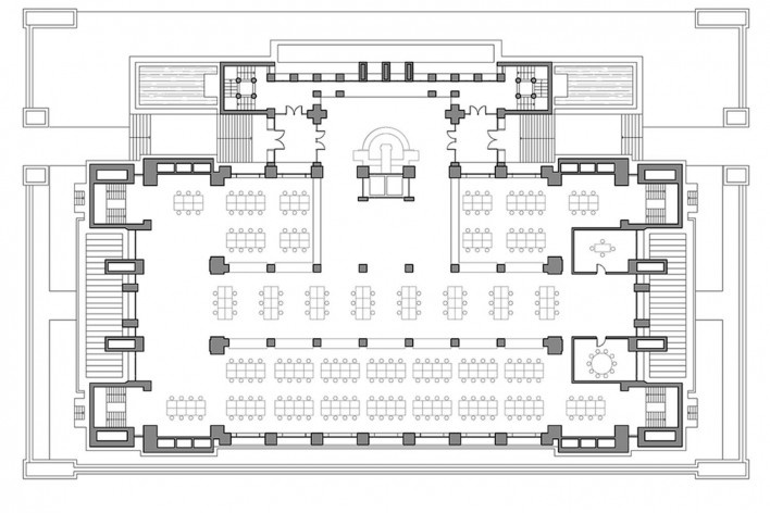 Edifício Larkin, planta térreo, Buffalo, Nova York, EUA, 1905. Arquiteto Frank Lloyd Wright<br />Imagem reprodução / imagen reproducción  [Website Història en Obres]