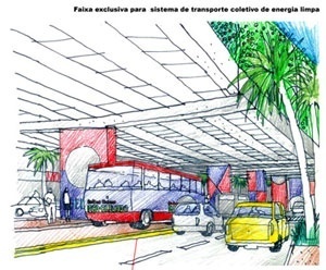 Faixa exclusiva para sistema de transporte coletivo de energia limpa<br />Imagem do autor do projeto 