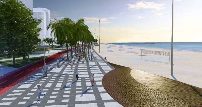 A proposta de calçadão e ciclovia juntos a faixa de praia valorizam a contemplação e o uso do mar