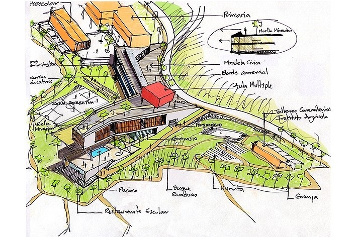 Idea inicial. Colegio Santo Domingo Savio. Medellín, Colombia. 2008<br />Obranegra arquitectos 