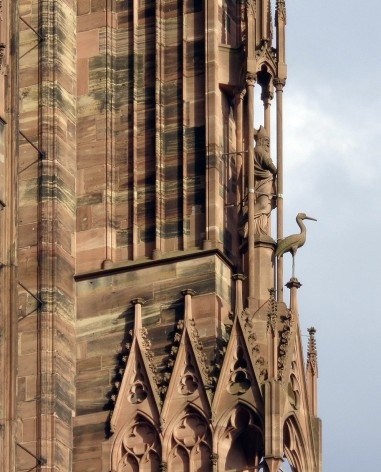 Escultura de cegonha na fachada da Catedral de Notre-Dame de Strassbourg<br />Foto Victor Hugo Mori 