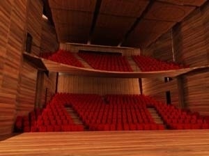 Vista interna do auditório com os painéis de reflexão de som fechados<br />Imagem dos autores do projeto 