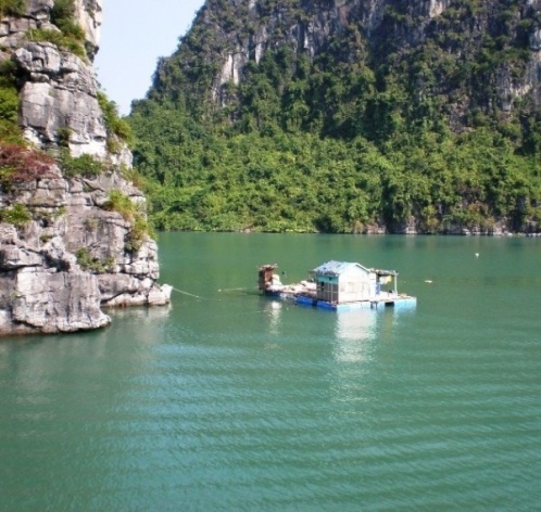 Baía de Ha Long: casa flutuante<br />Foto Lucia Maria Borges de Oliveira 