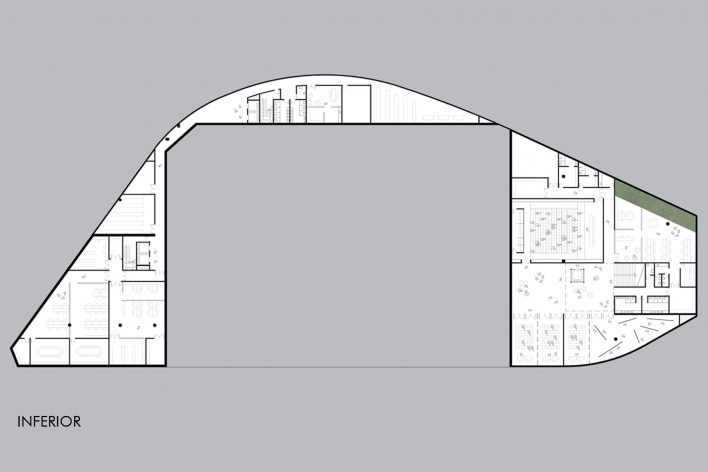 Concurso Anexo da Biblioteca Nacional, planta subsolo, Rio de Janeiro, 3º lugar, arquiteto Renato Dal Pian<br />Imagem divulgação 