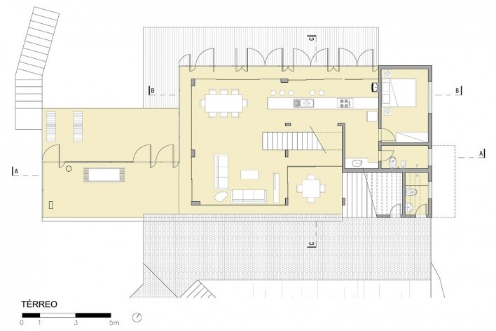 Casa no Cerrado, planta térreo, Moeda MG, 2013-2015. Arquiteto Carlos M Teixeira<br />Desenho divulgação  [Vazio S/A]