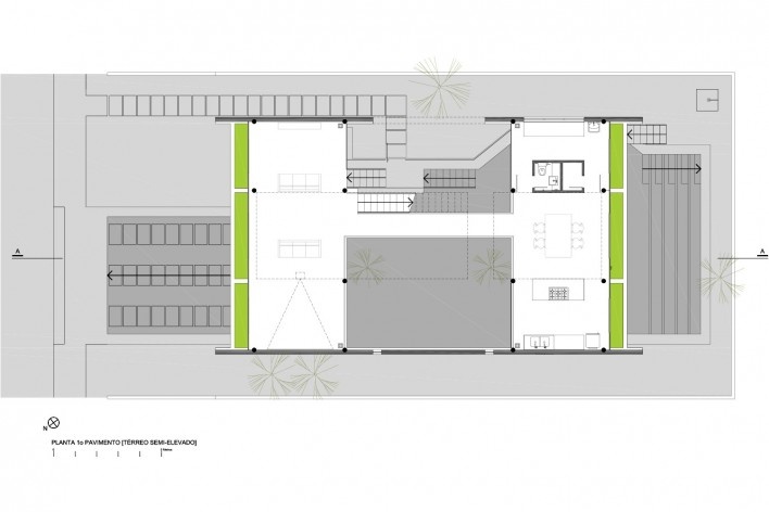 Residência KS, planta 1° pavimento, Natal RN, 2016. Arquitetos Alexandre Brasil, Paula Zasnicoff e Raquel Araújo<br />Imagem divulgação 