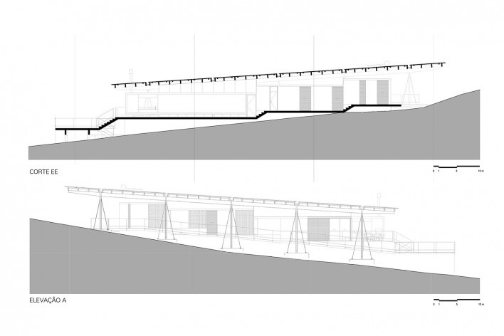 Palicourea House, EE section and A elevation (block B), São Jorge GO Brasil, 2021. Architects Daniel Mangabeira, Henrique Coutinho and Matheus Seco / Bloco Arquitetos<br />Imagem divulgação / disclosure image  [Bloco Arquitetos]