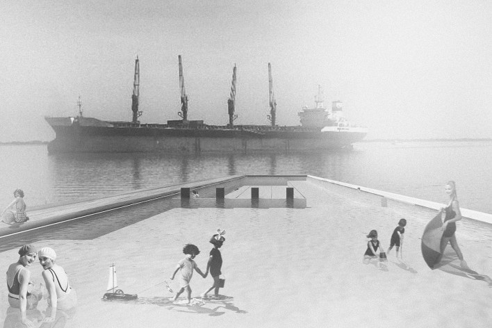 Piscina flutuante no cais, Porto Alegre. Arquiteta Nathalia Cantergiani<br />Imagem divulgação 