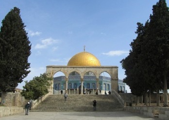 Três religiões monoteístas no Monte Moriah (Monte do Templo) de Jerusalém, Israel