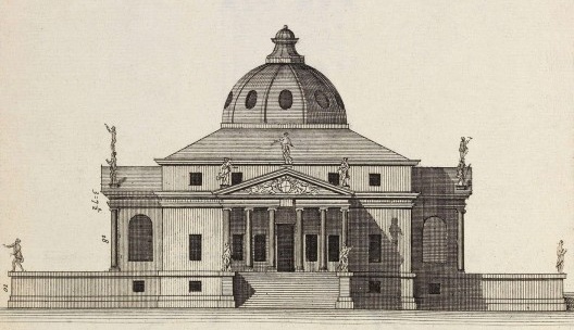 Palladio, Villa Rotonda, 1565-1569. Dibujo que ilustra la edición de Ortiz y Sanz, libro II, 1797<br />Divulgación  [Arquitectura. Ritos y ritmos, Joaquín Arnau Amo]