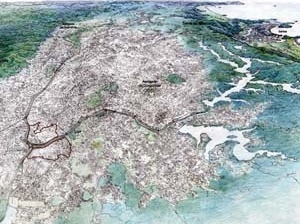 Operação Urbana Vila Leopoldina – Jaguaré. Plano-Referência de Intervenção e Ordenação Urbanística. Posição e inserção metropolitana<br />Desenho Valandro Keating  [SEMPLA/PMSP]