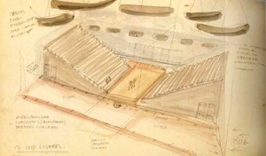Teatro SESC da Pompéia. Croquis de Lina Bo Bardi - estudo [FERRAZ, Marcelo Carvalho (coord). Lina Bo Bardi. São Paulo, Instituto Lina Bo e P. M. Bard]