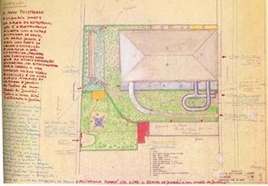 Teatro Polytheama. Croquis de Lina Bo Bardi - implantação geral [FERRAZ, Marcelo Carvalho (coord). Lina Bo Bardi. São Paulo, Instituto Lina Bo e P. M. Bard]
