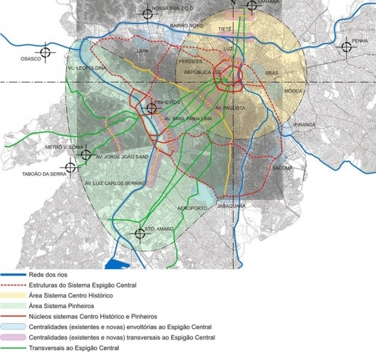 Mapa 7: Reestruturação no Centro Expandido. Desenho sobre base SEMPLA e topografia Metrô SP