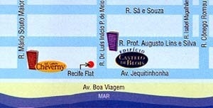 Figura 10 – Peça promocional de edifícios no bairro Setúbal. Edifício Castelo Cheverny e Edifício Castelo de Blois, detalhe da publicidade, com a localização do empreendimento. JPM Construções [ADEMI Imóveis, edição 16, agosto, 2004, ADEMI-PE]