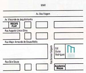 Figura 12 – Peça promocional de edifícios no bairro Setúbal. Edifício Mariana Rodrigues, detalhe da publicidade, com a localização do empreendimento. Humaytá Construções e Incorporações [ADEMI Imóveis, edição 16, agosto, 2004, ADEMI-PE]