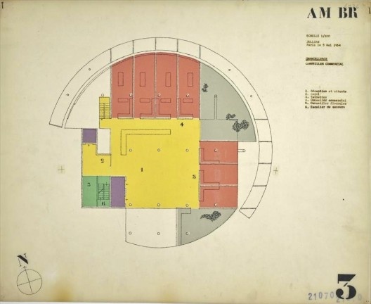 Embaixada da França, Chancelaria, planta segundo andar, Brasília, 1962-1964, arquiteto Le Corbusier<br />Imagem divulgação  [Fondation Le Corbusier]