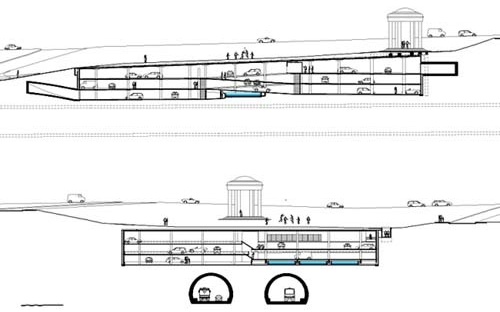 Figura 7 – Garagem subterrânea Trianon, cortes longitudinal e transversal