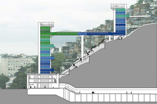 Mirante da Paz – Complexo Elevador Rubem Braga, corte esquemático, Rio de Janeiro. Arquiteto João Batista Martinez Corrêa<br />Imagem divulgação 