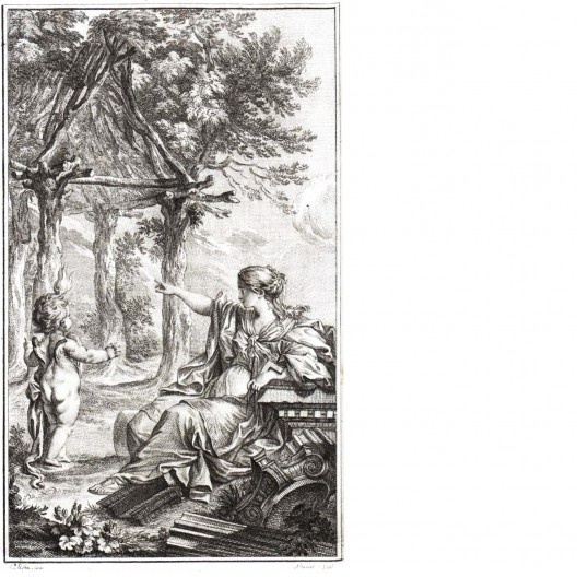 Alegoria da Arquitetura, capa do “Essai sur l’architecture”, de Marc-Antoine Laugier, Paris, 1753<br />Imagem divulgação 